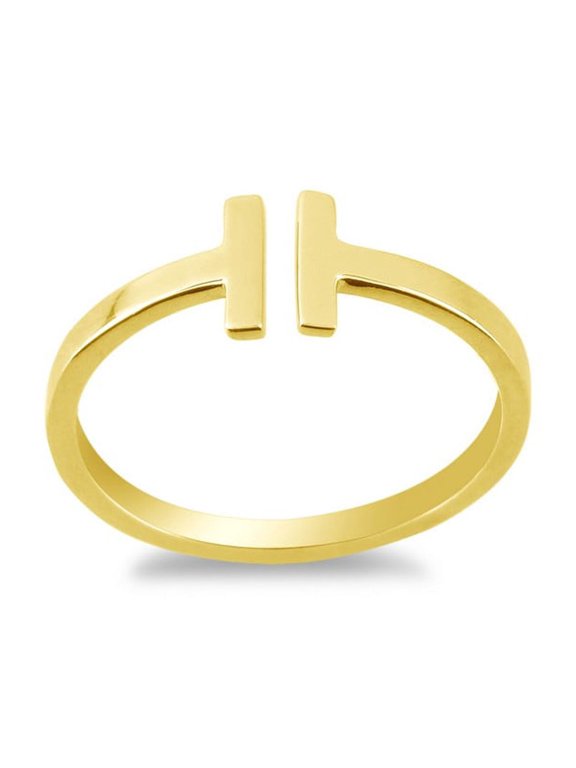 Daily Delight TheJewelryHut Designer Sterling Silver Double T Ring - Gold Plated