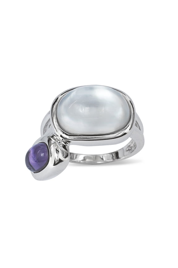 Daily Delight TheJewelryHut Designer Sterling Silver Doublet MOP and Amethyst Ring