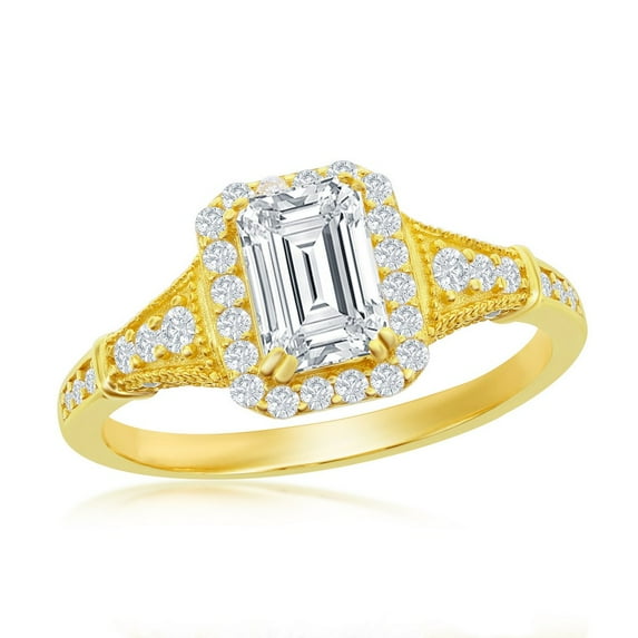 Daily Delight TheJewelryHut Designer Sterling Silver Emerald-Cut CZ Vintage Inspired Engagement Ring - Gold Plated
