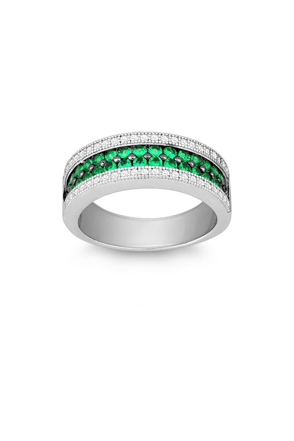 Daily Delight TheJewelryHut Designer Sterling Silver Emerald and White CZ Micro Pave Ring