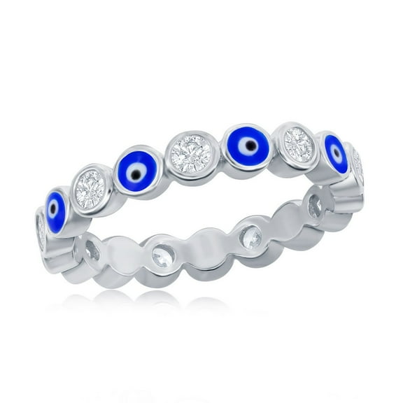 Daily Delight TheJewelryHut Designer Sterling Silver Evil Eye Enamel & CZ Ring