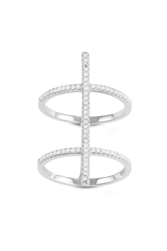 Daily Delight TheJewelryHut Designer Sterling Silver Extra Long Double CZ Row with Center CZ Bar Ring