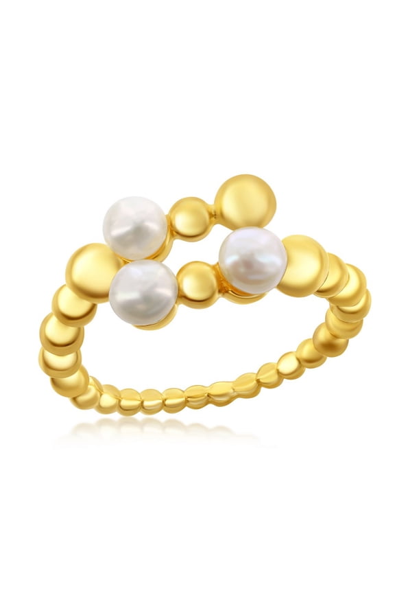 Daily Delight TheJewelryHut Designer Sterling Silver FWP and Beaded Open Ring - Gold Plated