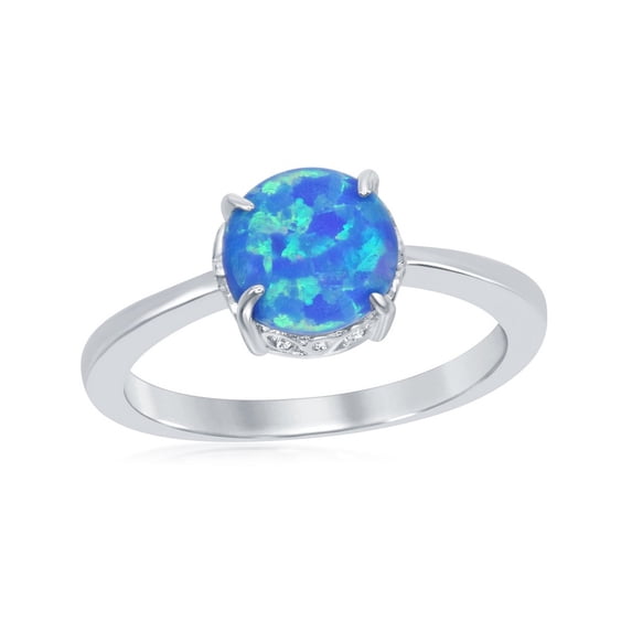 Daily Delight TheJewelryHut Designer Sterling Silver Four-Prong Round Blue Inlay Opal Ring