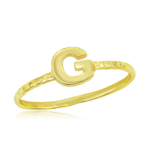 Daily Delight TheJewelryHut Designer Sterling Silver 'G' Initial Hammered Band Ring - Gold Plated