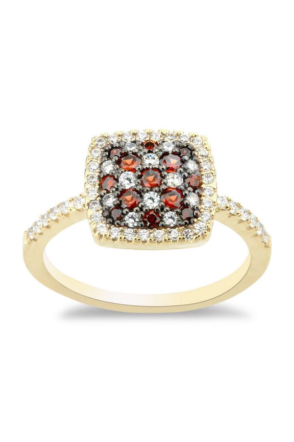 Daily Delight TheJewelryHut Designer Sterling Silver GP Square Garnet CZ Micro Pave Ring