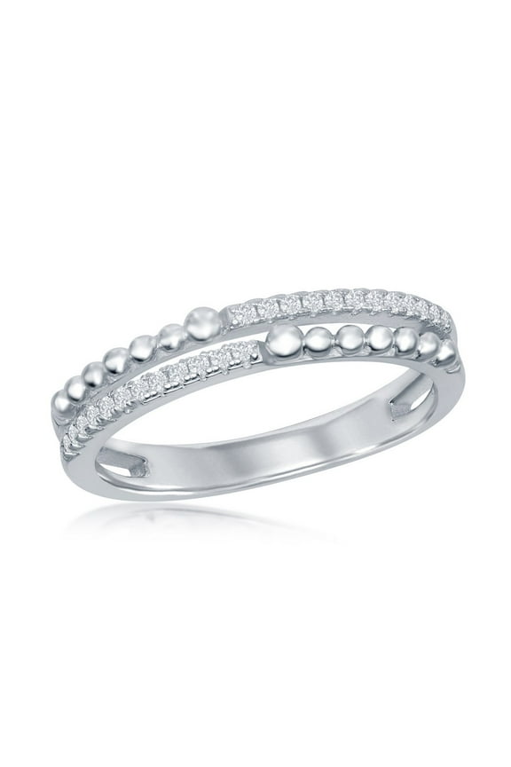 Daily Delight TheJewelryHut Designer Sterling Silver Half Beaded and Half CZ Double Band Ring