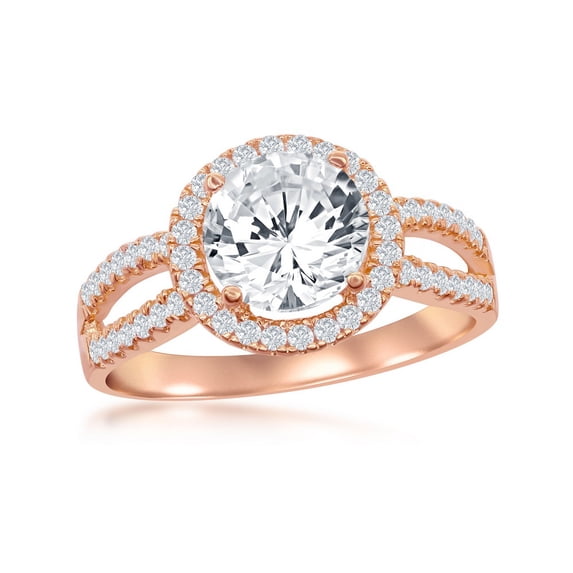 Daily Delight TheJewelryHut Designer Sterling Silver Halo Style CZ Engagement Ring - Rose Gold plated