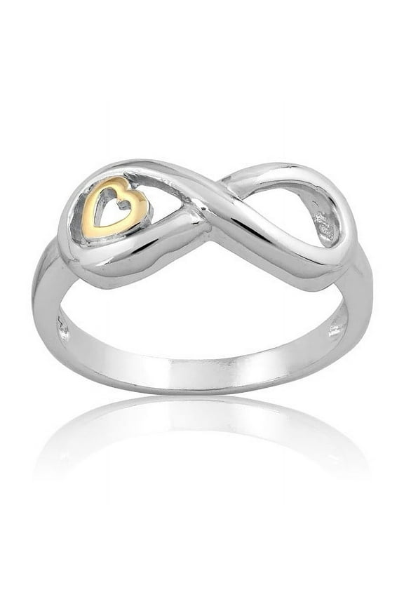 Daily Delight TheJewelryHut Designer Sterling Silver Infinity Ring - Gold Plated Heart