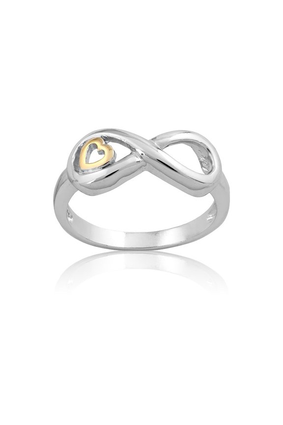 Daily Delight TheJewelryHut Designer Sterling Silver Infinity Ring - Gold Plated Heart