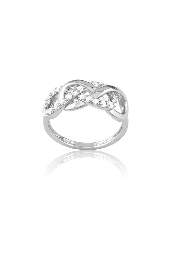 Daily Delight TheJewelryHut Designer Sterling Silver Interlocking Shiny and CZ Infinity Ring