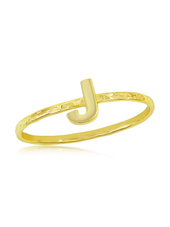 Daily Delight TheJewelryHut Designer Sterling Silver 'J' Initial Hammered Band Ring - Gold Plated