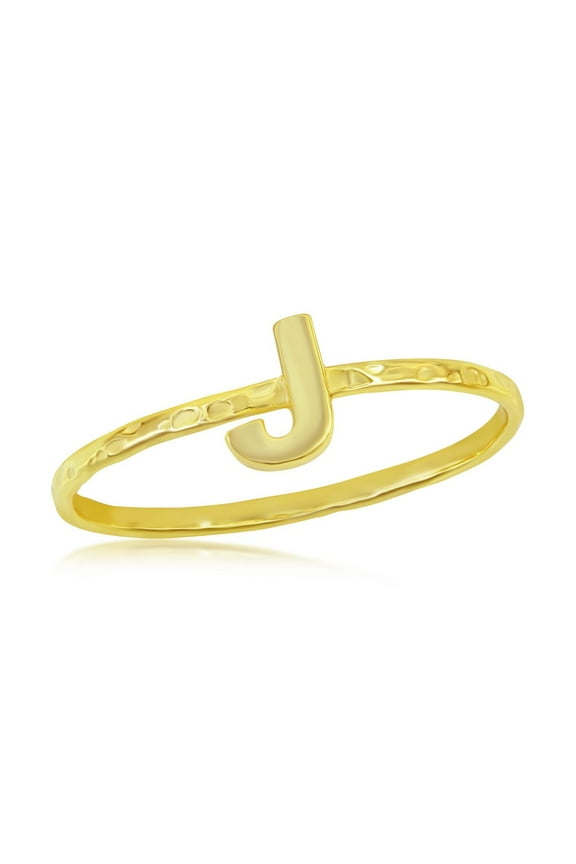 Daily Delight TheJewelryHut Designer Sterling Silver 'J' Initial Hammered Band Ring - Gold Plated