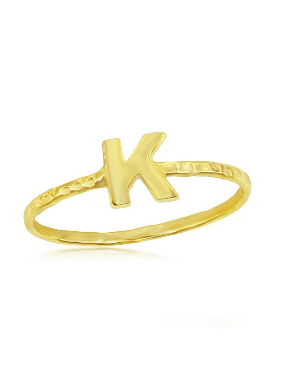 Daily Delight TheJewelryHut Designer Sterling Silver 'K' Initial Hammered Band Ring - Gold Plated