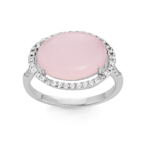 Daily Delight TheJewelryHut Designer Sterling Silver Large Rose Quartz Oval with CZ Border Ring