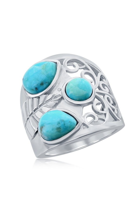 Daily Delight TheJewelryHut Designer Sterling Silver Leaf Designed Statement Ring - Turquoise