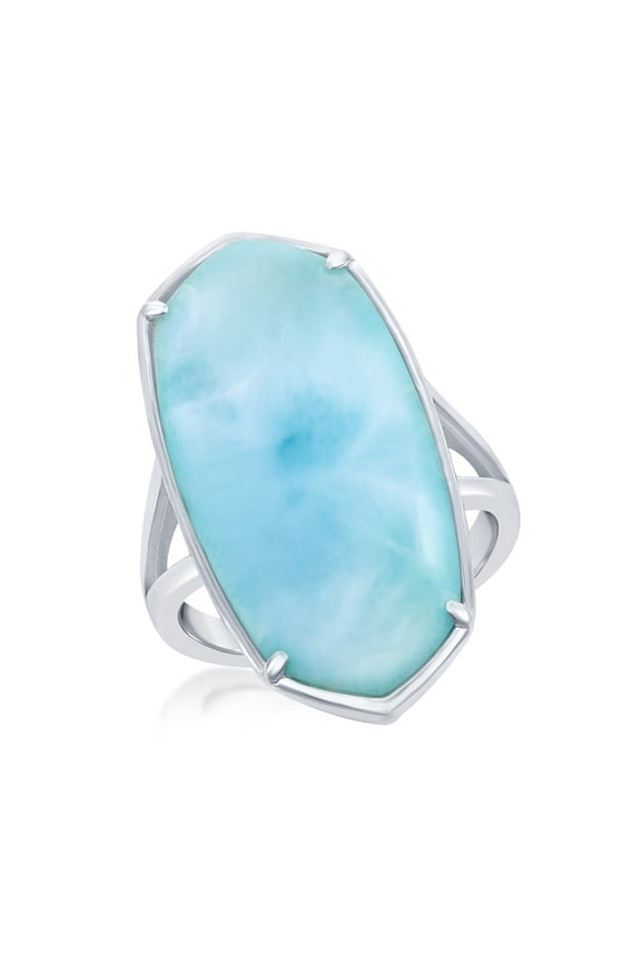 Daily Delight TheJewelryHut Designer Sterling Silver Long Hexagon Larimar Ring