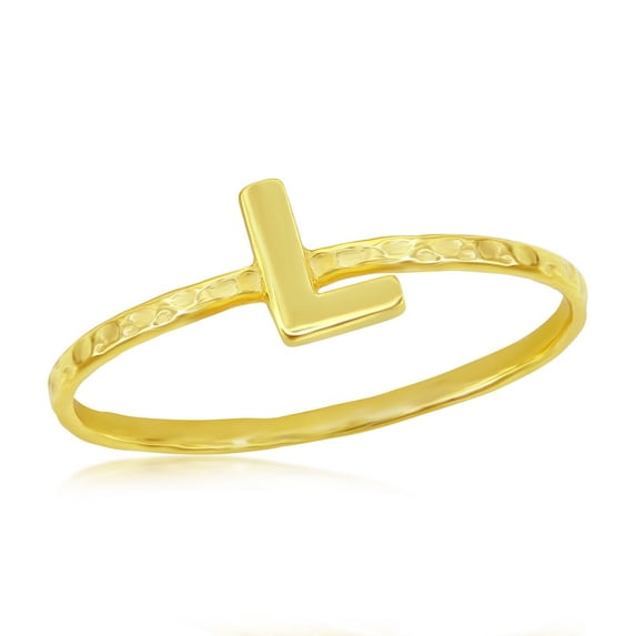 Daily Delight TheJewelryHut Designer Sterling Silver 'L' Initial Hammered Band Ring - Gold Plated