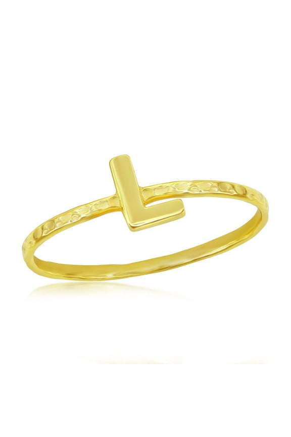 Daily Delight TheJewelryHut Designer Sterling Silver 'M' Initial Hammered Band Ring - Gold Plated