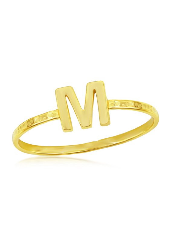 Daily Delight TheJewelryHut Designer Sterling Silver 'M' Initial Hammered Band Ring - Gold Plated