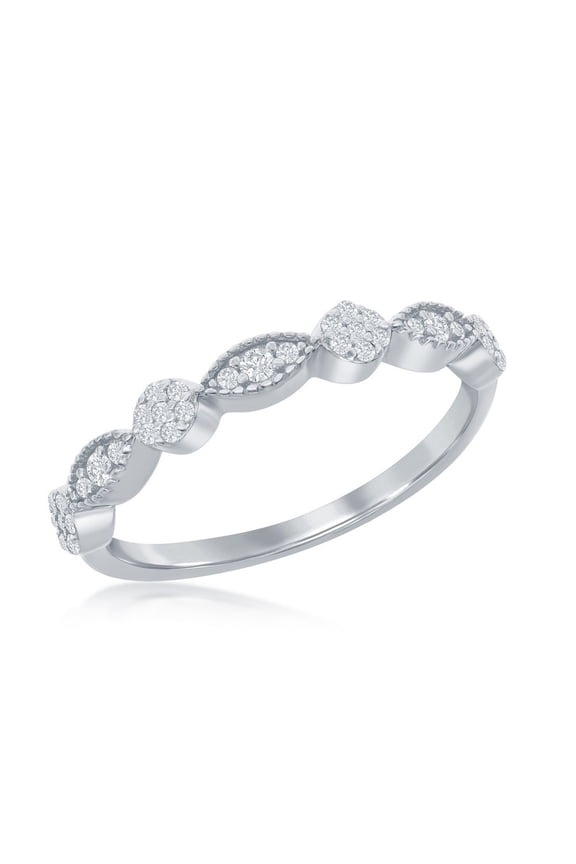 Daily Delight TheJewelryHut Designer Sterling Silver Micro Pave CZ Round & Marquise Half Eternity Ring