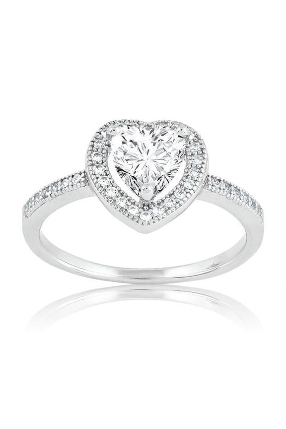 Daily Delight TheJewelryHut Designer Sterling Silver Micro Pave Heart Center CZ Ring