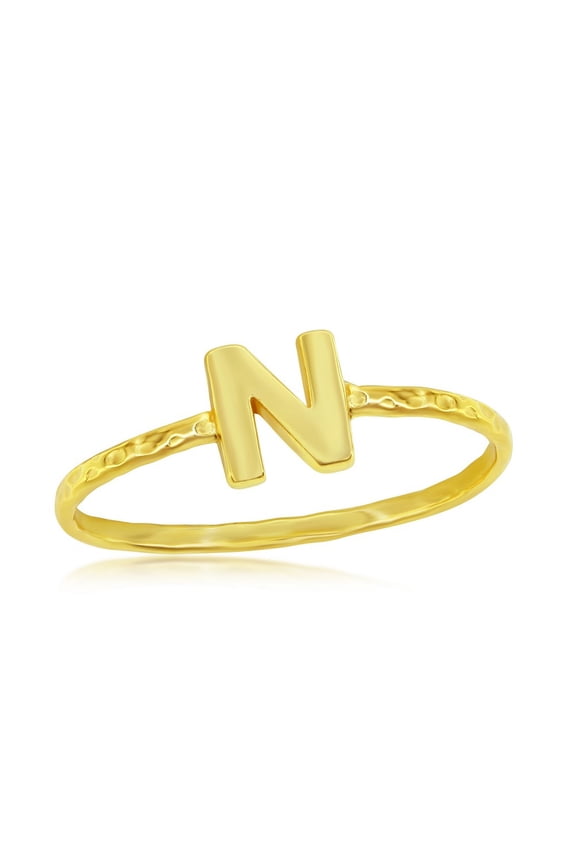 Daily Delight TheJewelryHut Designer Sterling Silver 'N' Initial Hammered Band Ring - Gold Plated