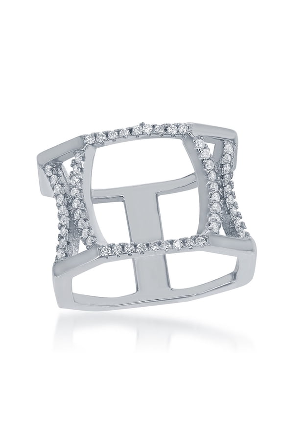 Daily Delight TheJewelryHut Designer Sterling Silver Open Double CZ X Octangle Shaped Ring