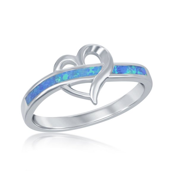 Daily Delight TheJewelryHut Designer Sterling Silver Open Heart Blue Inlay Opal Ring