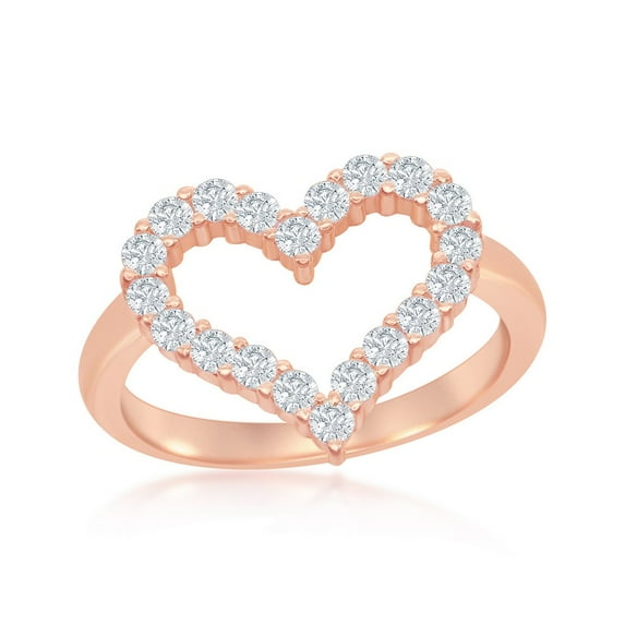 Daily Delight TheJewelryHut Designer Sterling Silver Open Heart Cubic Zirconia Ring - Rose Gold Plated