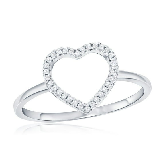 Daily Delight TheJewelryHut Designer Sterling Silver Open Heart Diamond Ring - (32 Stones)