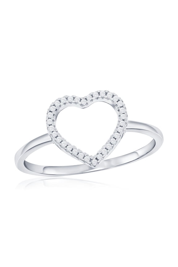 Daily Delight TheJewelryHut Designer Sterling Silver Open Heart Diamond Ring - (32 Stones)