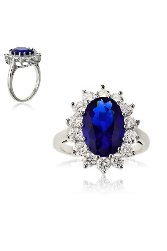 Daily Delight TheJewelryHut Designer Sterling Silver Oval Blue Sapphire and Clear CZ Large Engagement Ring