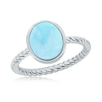 Daily Delight TheJewelryHut Designer Sterling Silver Oval Larimar Rope Design Band Ring