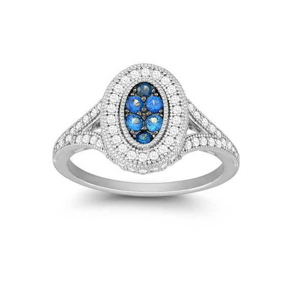 Daily Delight TheJewelryHut Designer Sterling Silver Oval Micro Pave CZ Ring - Sapphire