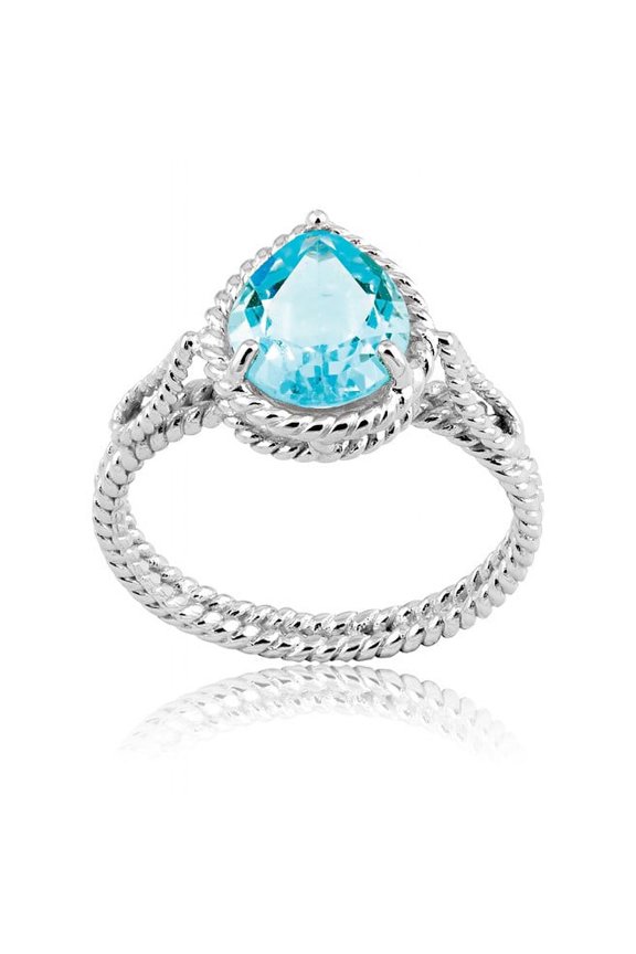Daily Delight TheJewelryHut Designer Sterling Silver Pear Shaped Gem; Wire Ring - Blue Topaz
