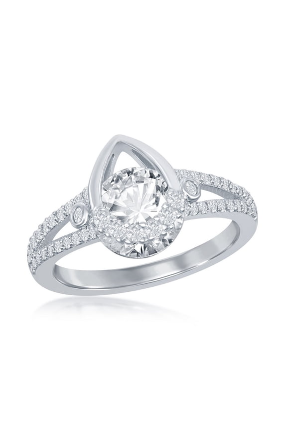 Daily Delight TheJewelryHut Designer Sterling Silver Pear-shaped Round CZ Ring