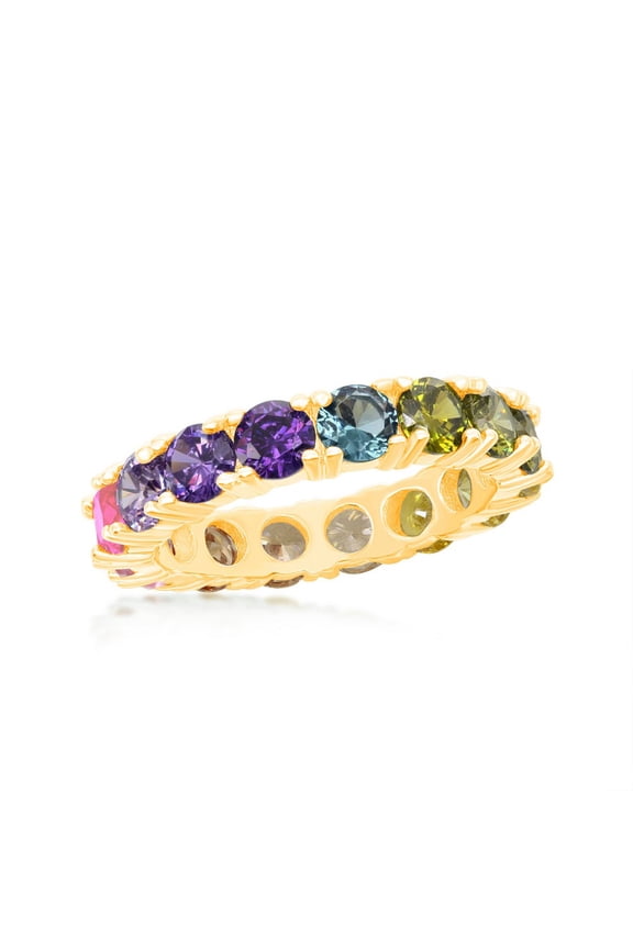Daily Delight TheJewelryHut Designer Sterling Silver Rainbow CZ Eternity Band Ring - Gold Plated