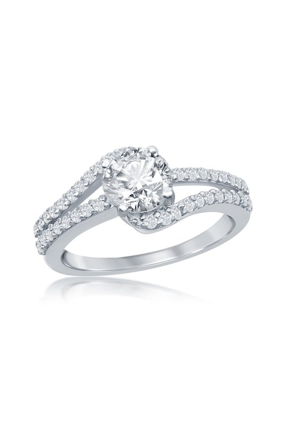 Daily Delight TheJewelryHut Designer Sterling Silver Round Double Band CZ Engagement Ring