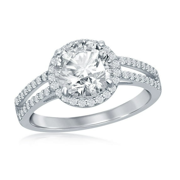 Daily Delight TheJewelryHut Designer Sterling Silver Round Halo CZ Double Open Band Engagement Ring