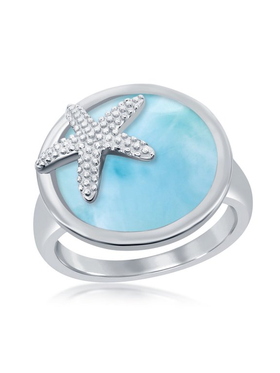 Daily Delight TheJewelryHut Designer Sterling Silver Round Larimar Starfish Ring