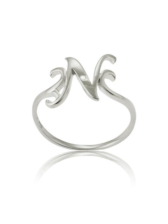 Daily Delight TheJewelryHut Designer Sterling Silver Single CZ "N" Ring
