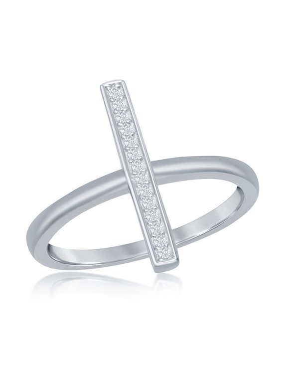 Daily Delight TheJewelryHut Designer Sterling Silver Single Vertical CZ Bar Ring