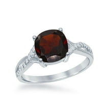 Daily Delight TheJewelryHut Designer Sterling Silver Small Square Garnet with White Topaz on Side Ring