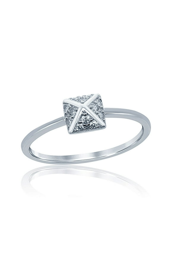 Daily Delight TheJewelryHut Designer Sterling Silver Square CZ Pyramid Style Ring