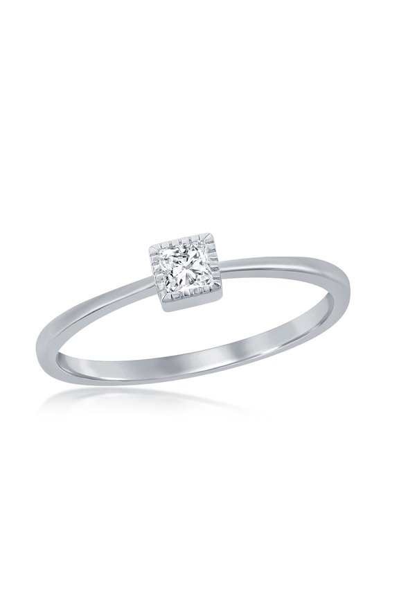Daily Delight TheJewelryHut Designer Sterling Silver Square CZ Pyramid Style Ring