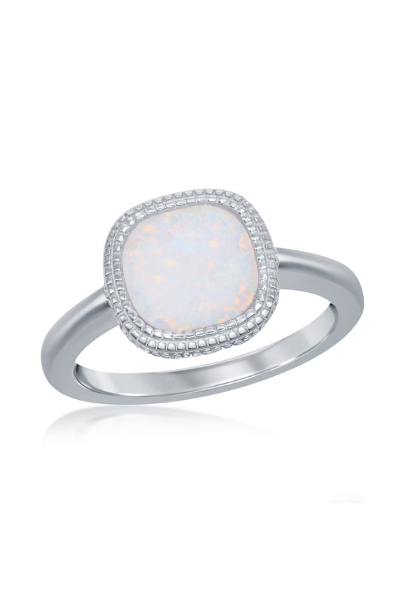 Daily Delight TheJewelryHut Designer Sterling Silver Square White Inlay Opal Ring