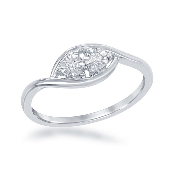 Daily Delight TheJewelryHut Designer Sterling Silver Tow-Stone Diamond Ring - 0.08 cttw
