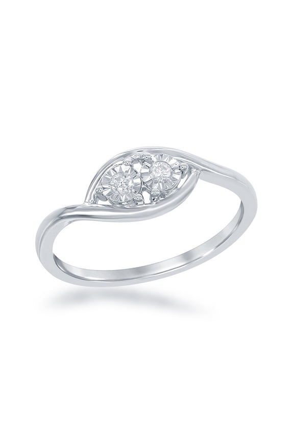 Daily Delight TheJewelryHut Designer Sterling Silver Tow-Stone Diamond Ring - 0.08 cttw