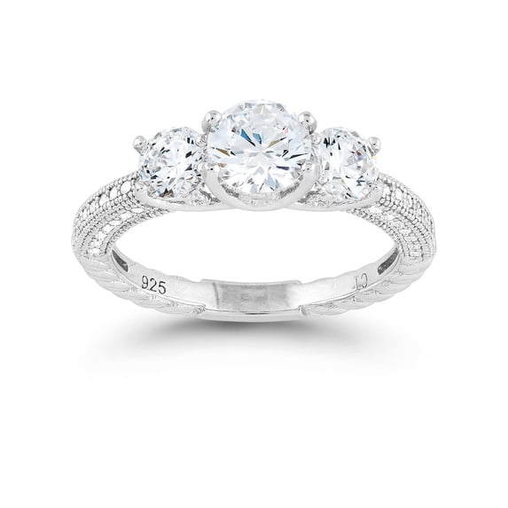 Daily Delight TheJewelryHut Designer Sterling Silver Triple Center Round CZ with Micro Pave Band Ring